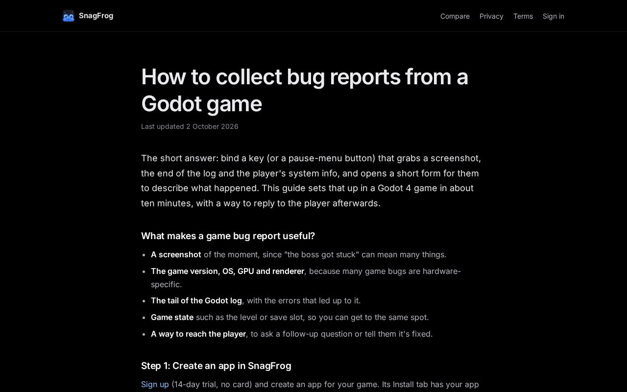 Preview of How to collect bug reports from a Godot 4 game