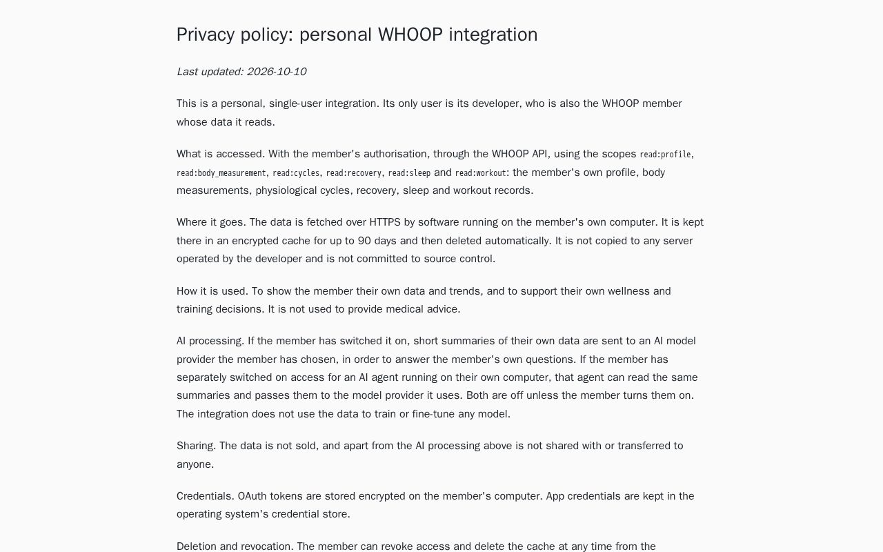 Preview of Personal Whoop Agent