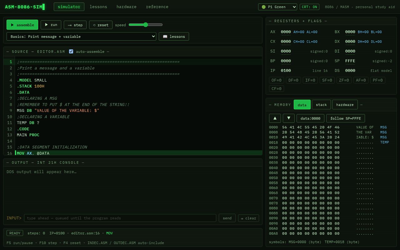 Preview of Asm 8086 Sim