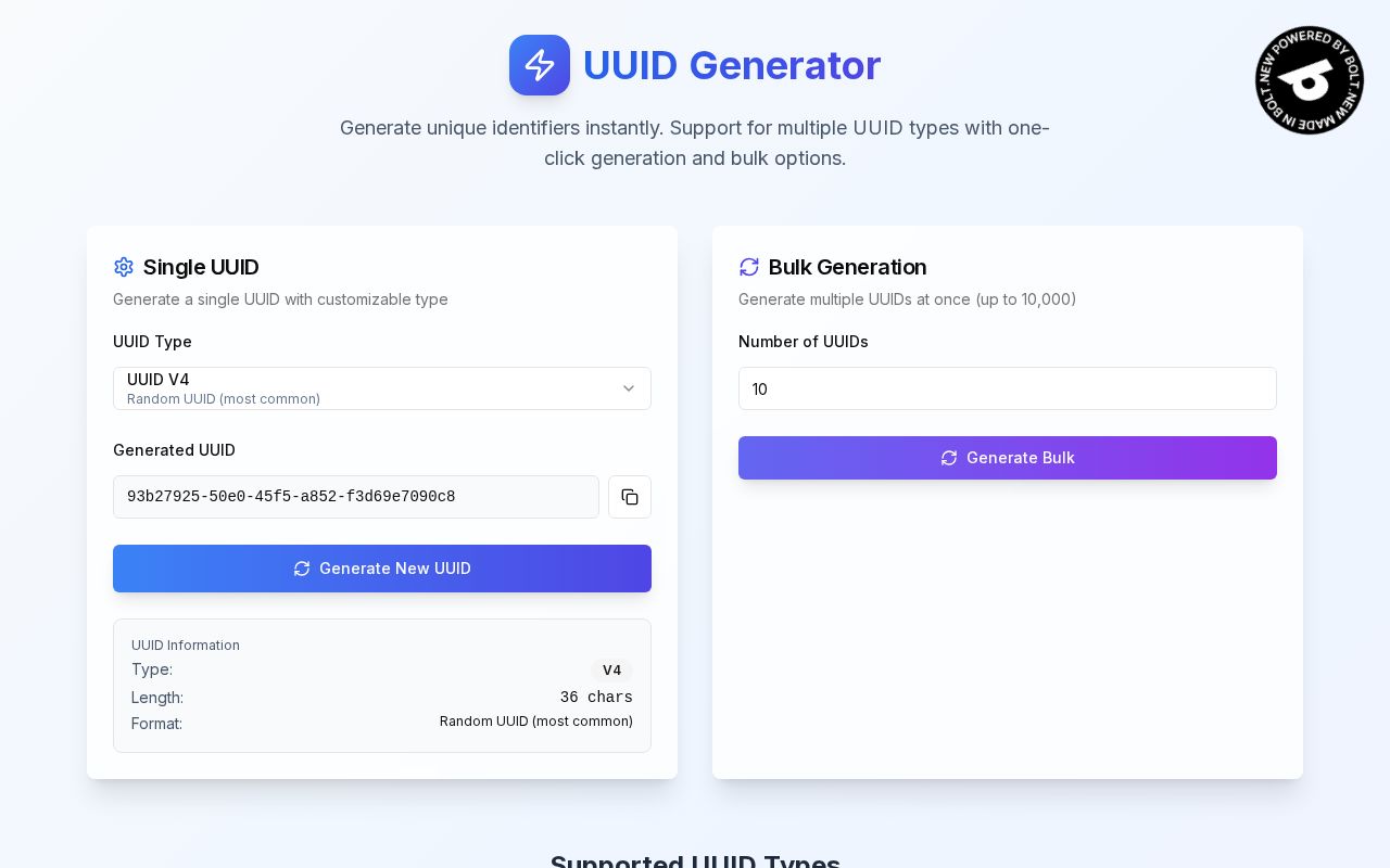 Preview of UUID Generator