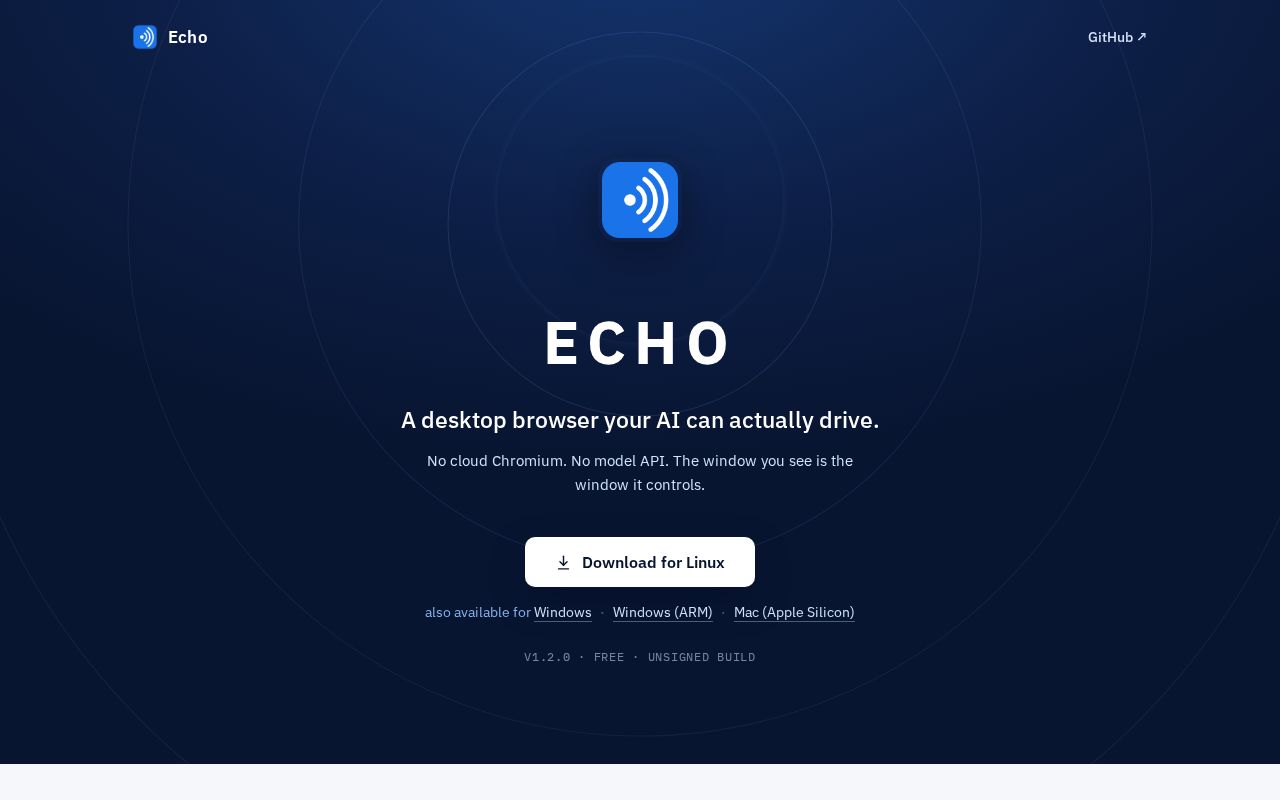 Preview of Echo — local Chrome-compatible browser with MCP for any AI client