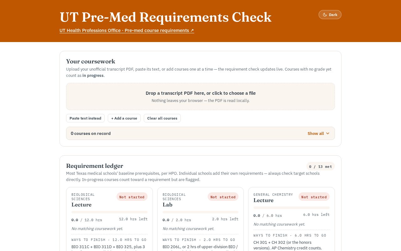 Preview of Ut Premed Requirements Check