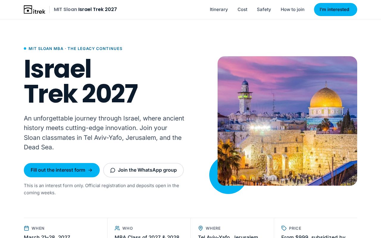 Preview of Website for the MIT Sloan MBA Israel Trek 2027 (March 21–28, 2027)