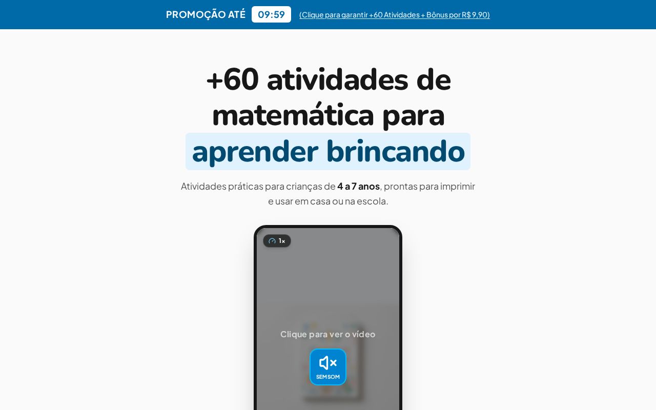 Preview of 60 Atividades de Matemática - Landing page para crianças de 4 a 7 anos (React + Vite)