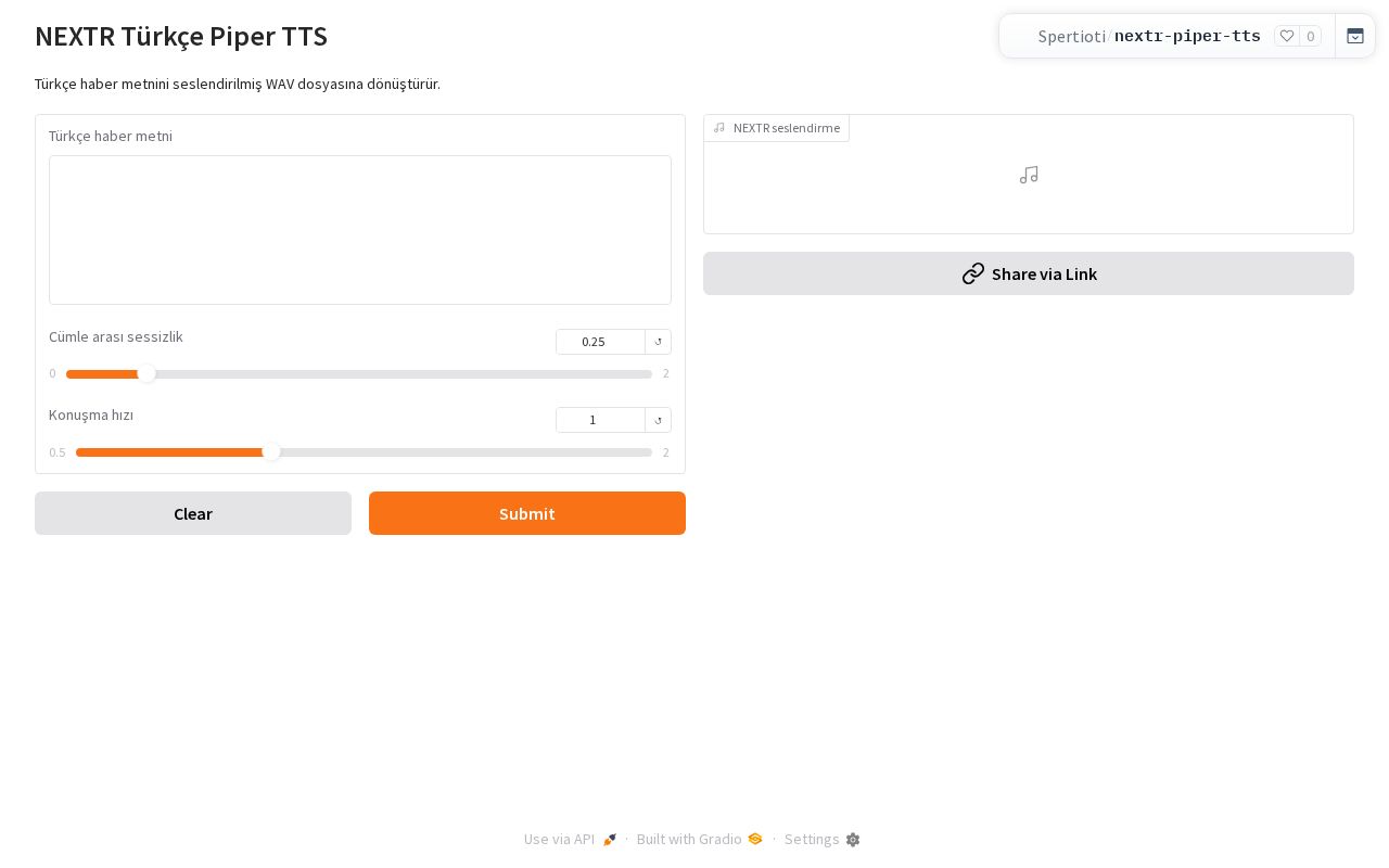 Preview of NEXTR Turkish Piper TTS