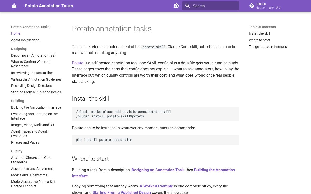 Preview of Claude Code skill and agent instructions for building Potato annotation tasks