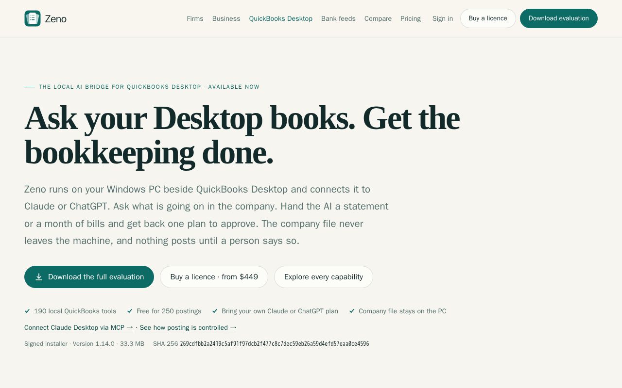 Preview of Zeno Quickbooks Desktop
