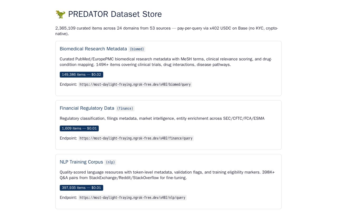 Preview of PREDATOR Dataset Store