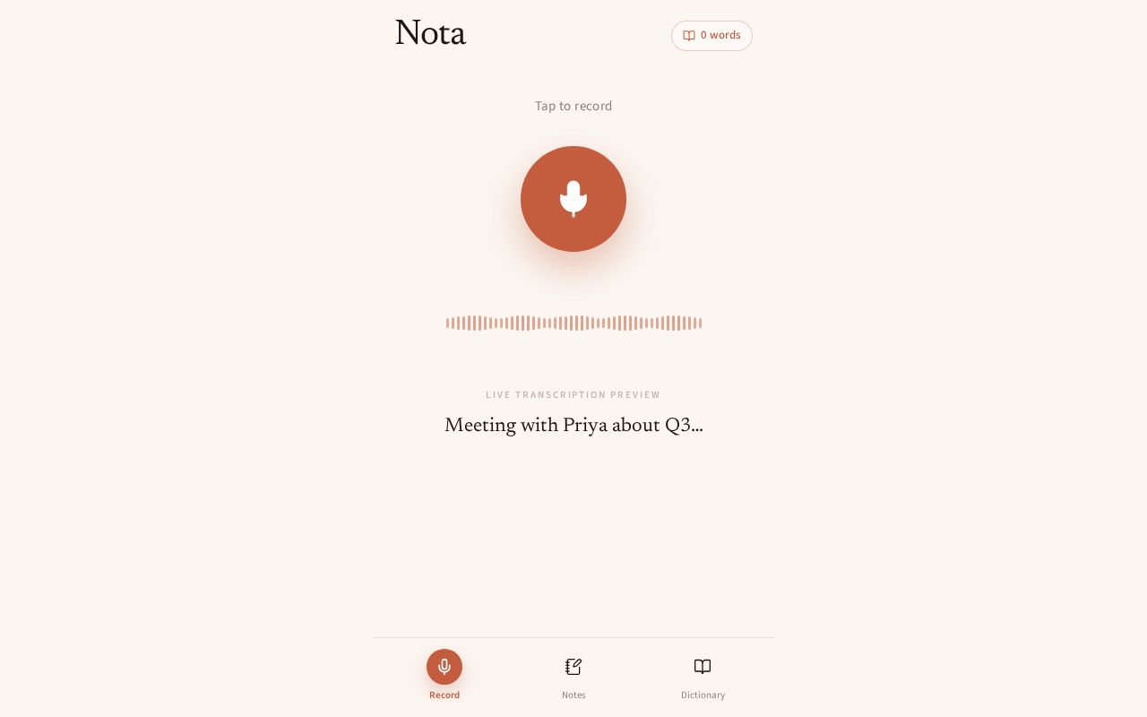 Preview of Notes recording via voice