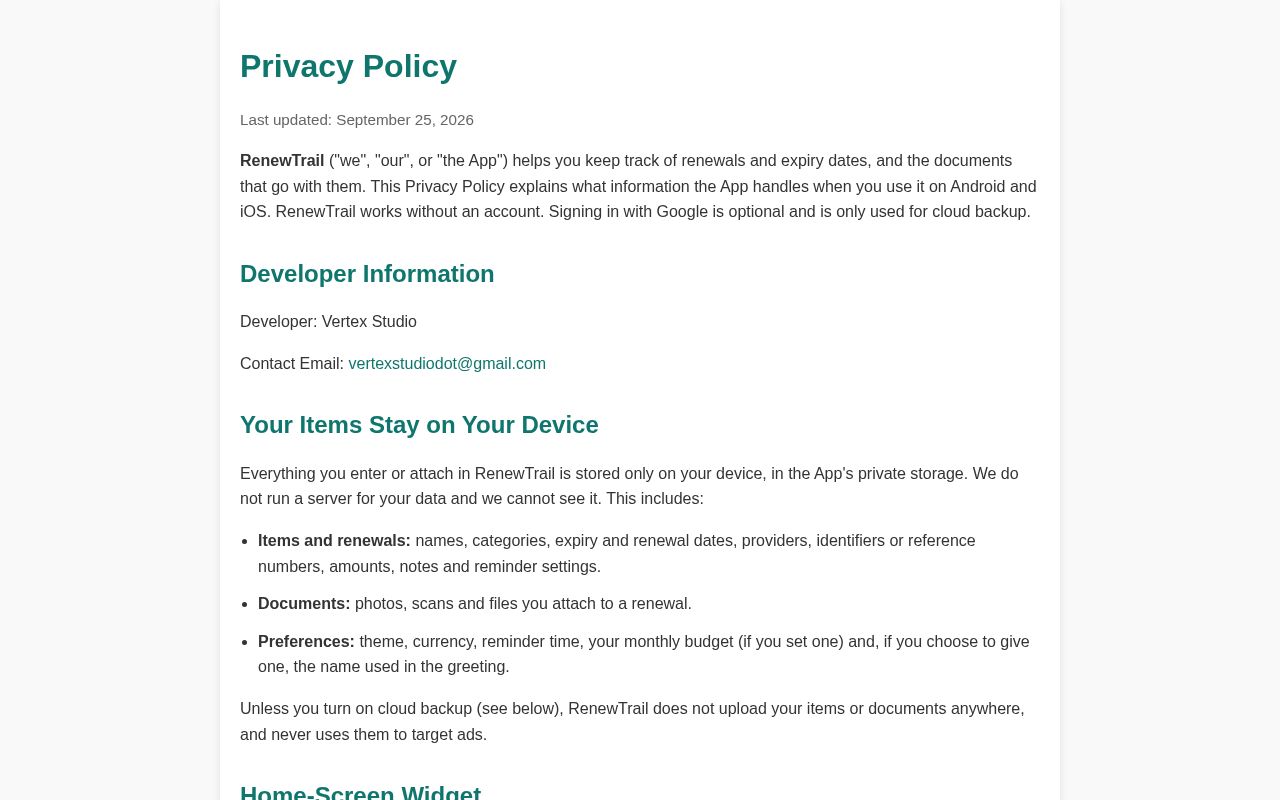 Preview of Renewtrail Privacy Policy