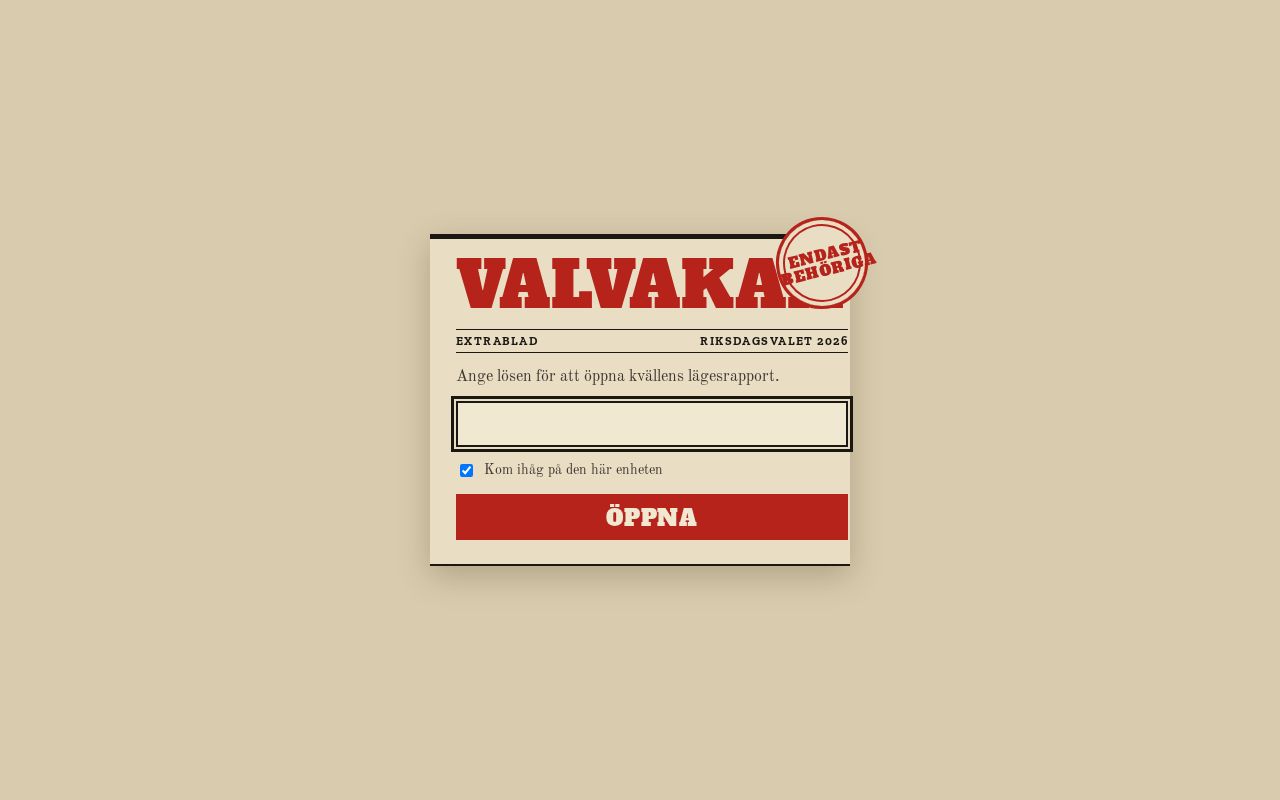 Preview of Valvakan 2026 – lösenordsskyddad (klientkrypterad) valnattsprognos