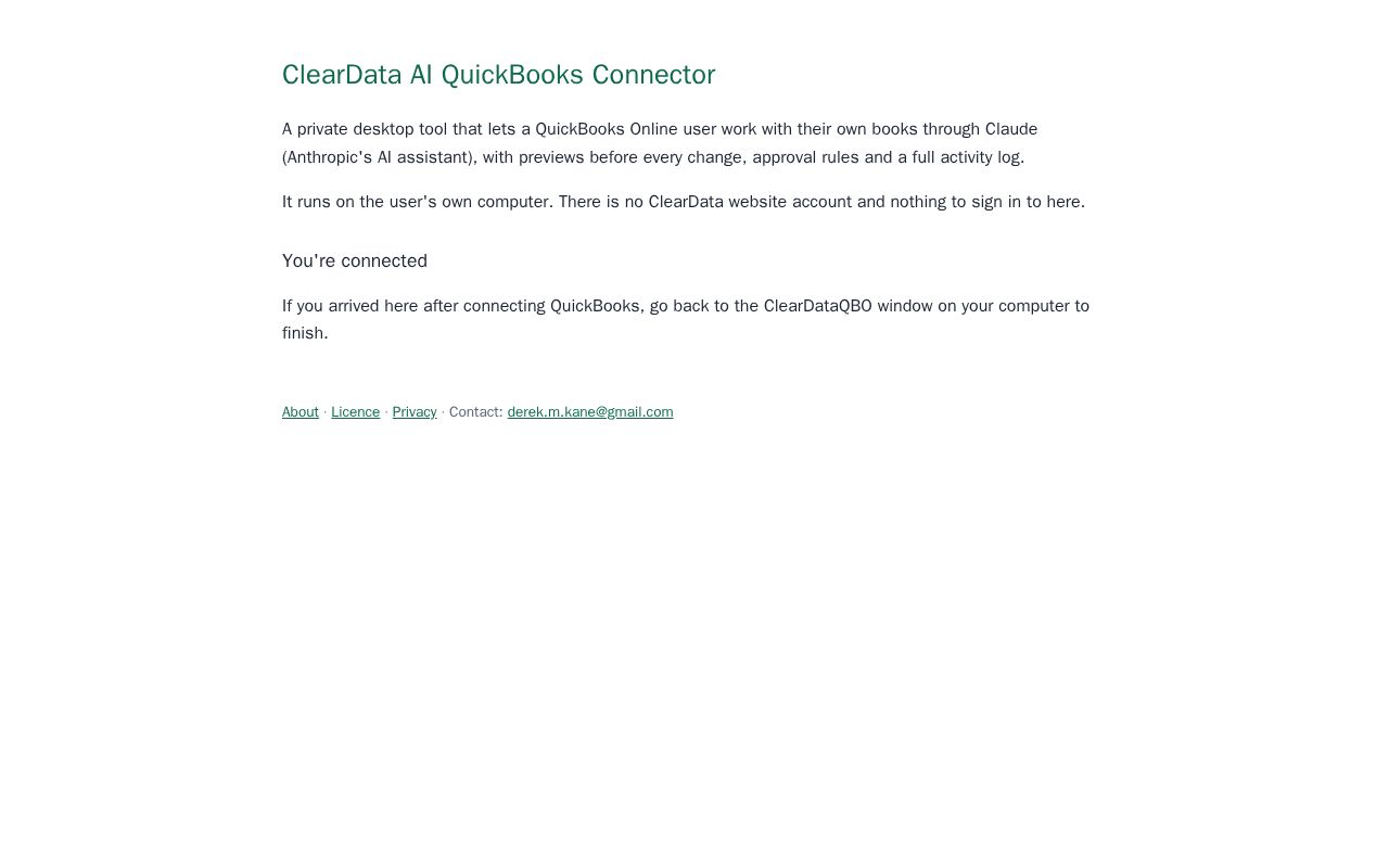 Preview of ClearData QBO Connector
