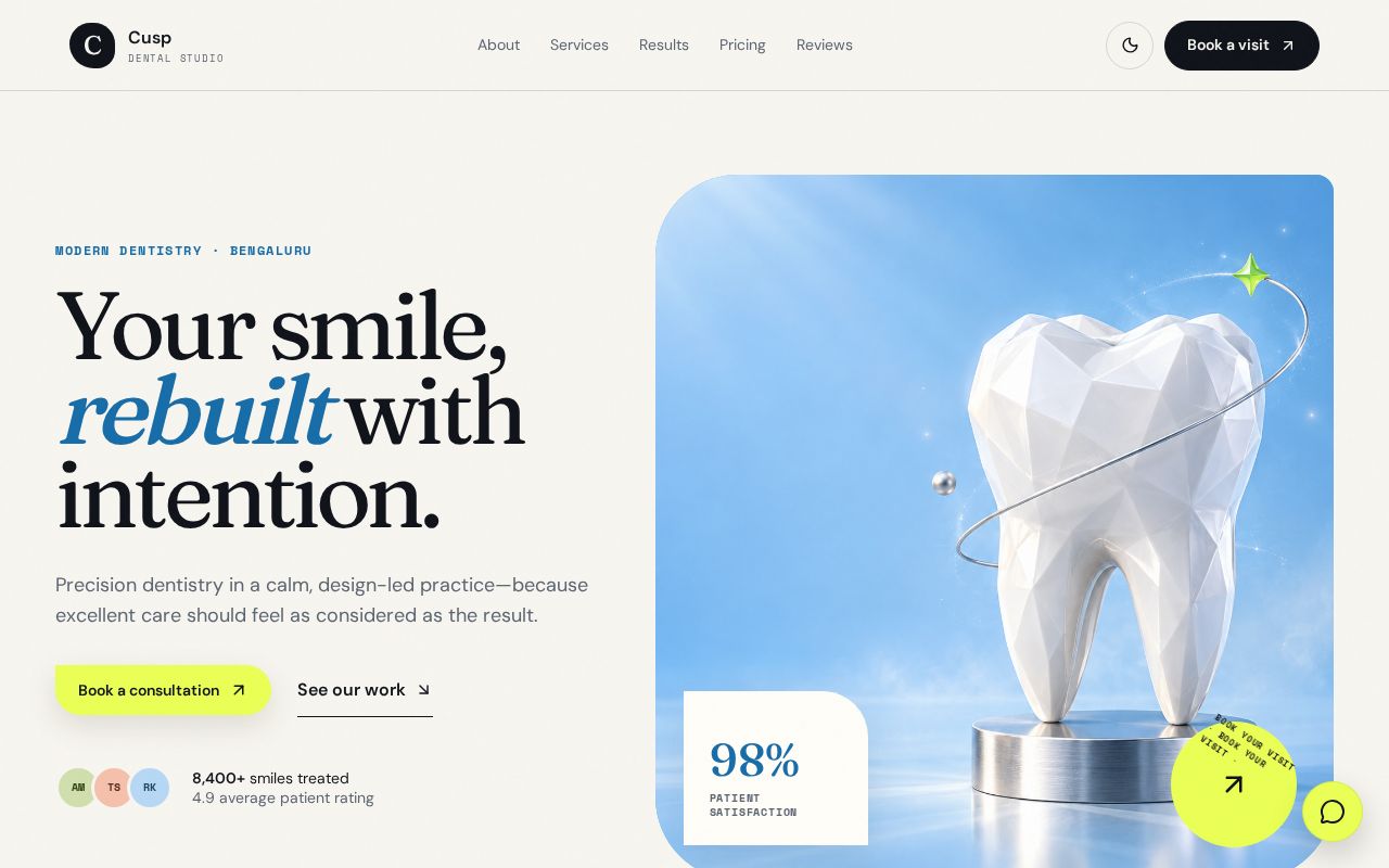 Preview of Cusp Dental Studio website