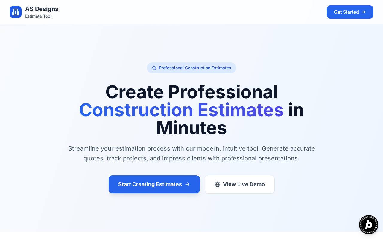 Preview of AS Designs Estimate Tool
