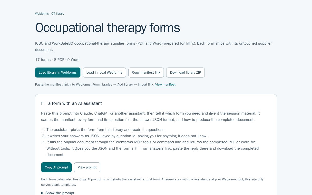 Preview of Occupational therapy form library