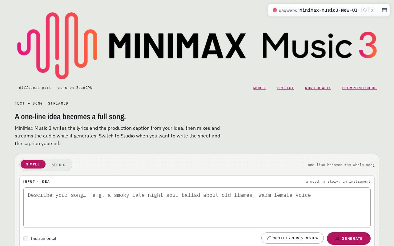 Preview of MiniMax Music3 New UI