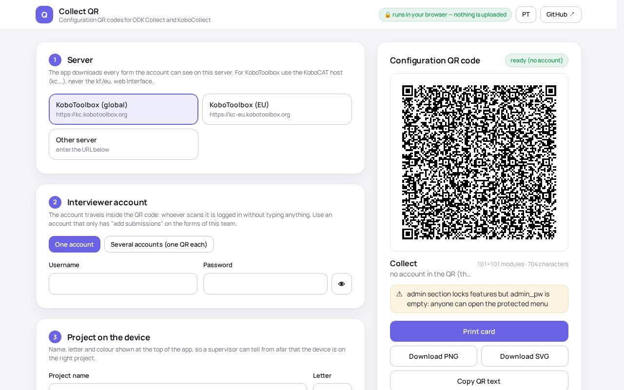 Preview of Collect Settings App