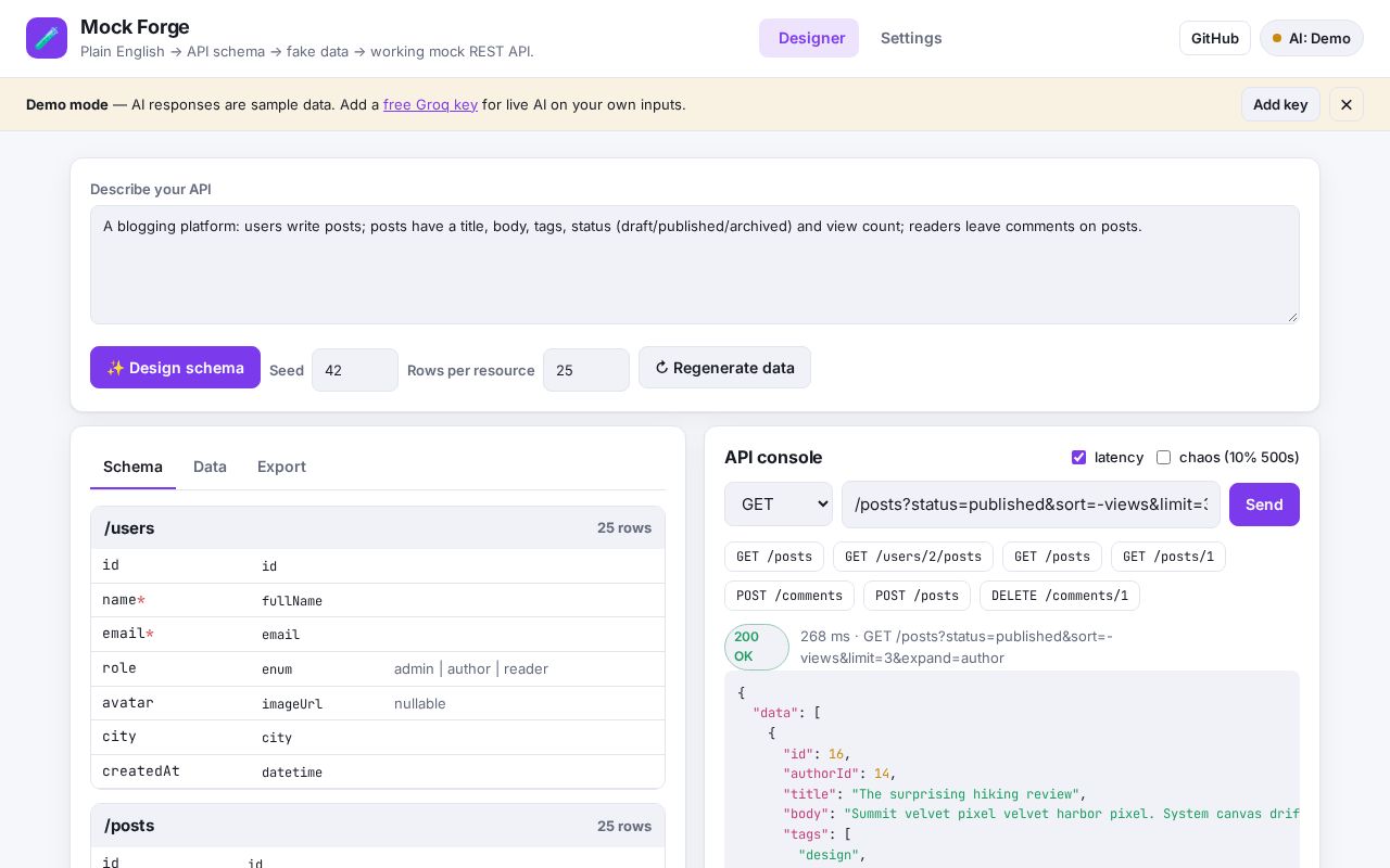 Preview of Mock Api Generator