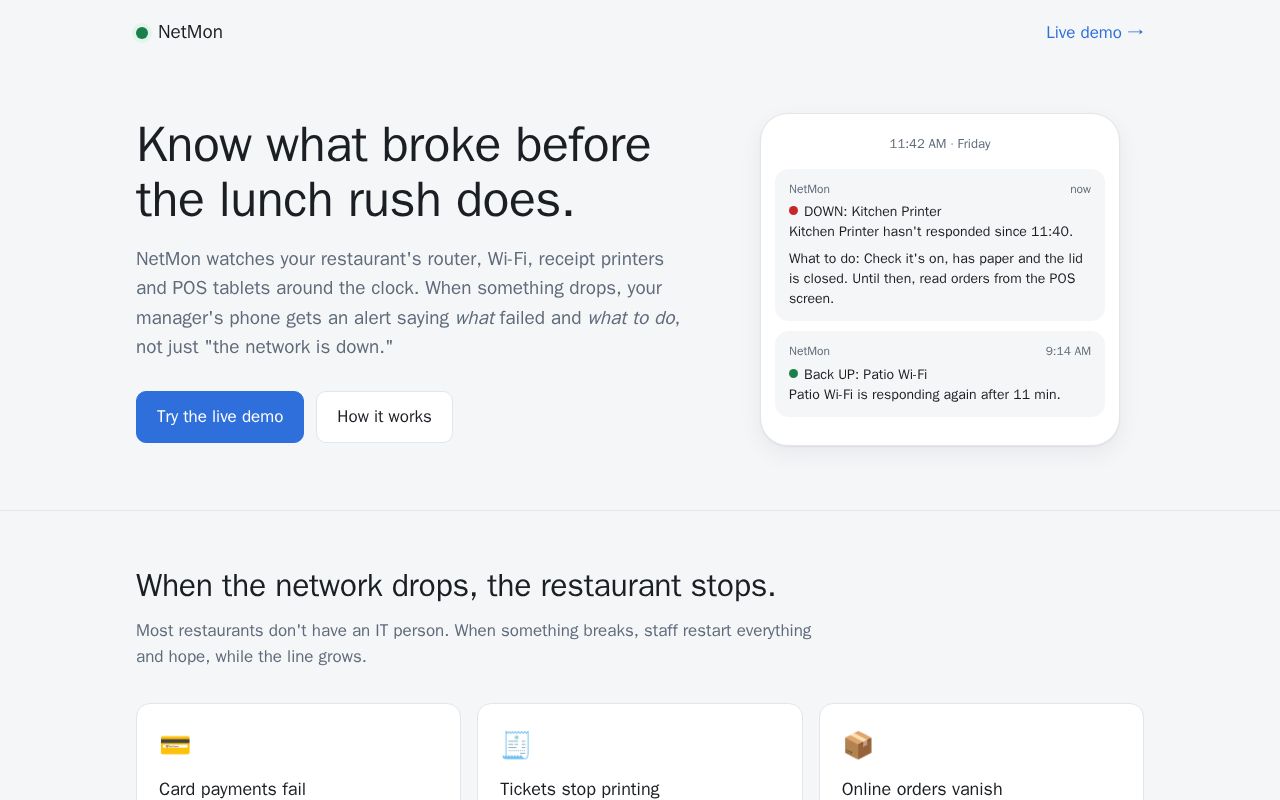 Preview of NetMon: network monitoring for restaurants