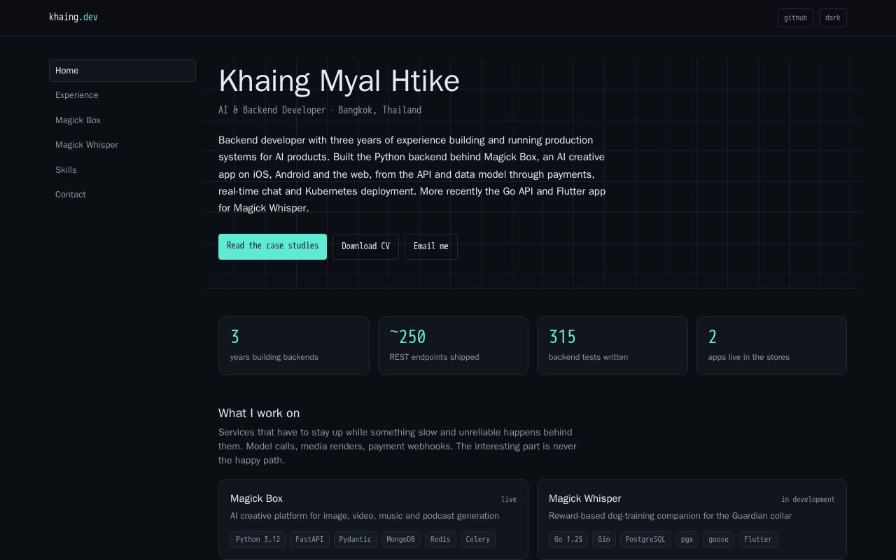 Preview of Portfolio site, laid out as API documentation