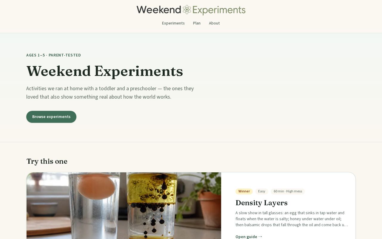 Preview of Little Lab — free curated kids experiment ideas (web app)