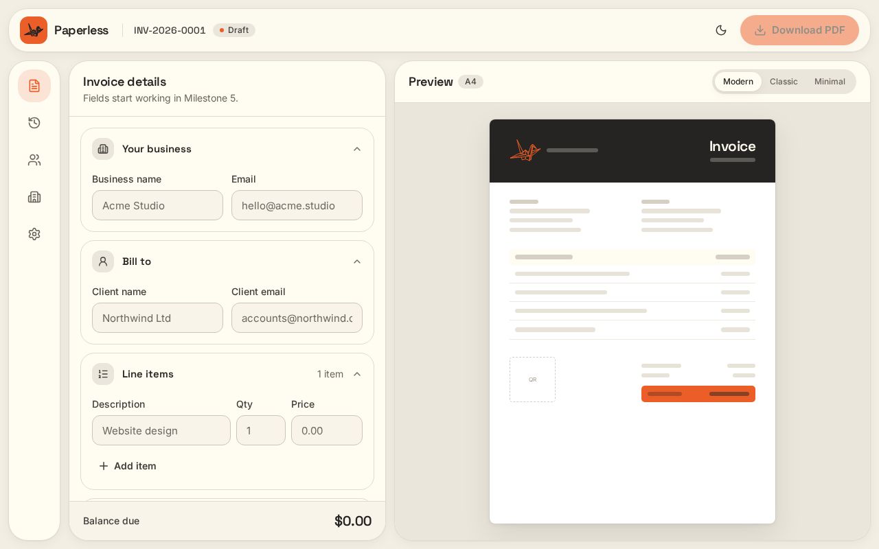 Preview of Paperless Invoices Web