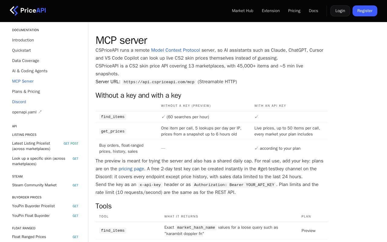 Preview of Cspriceapi Mcp