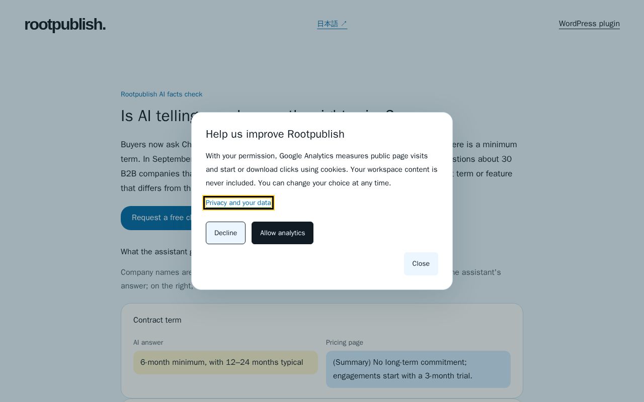 Preview of Rootpublish Ai Facts