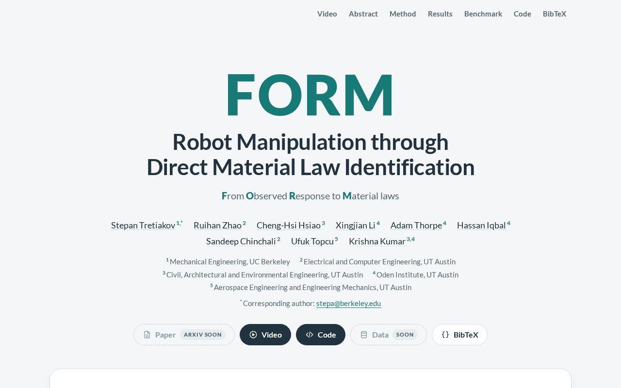 Preview of FORM: Robot Manipulation through Direct Material Law Identification