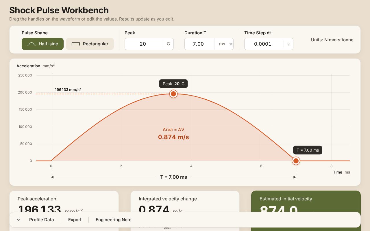 Preview of Shock Pulse Initial Velocity Calculator V2