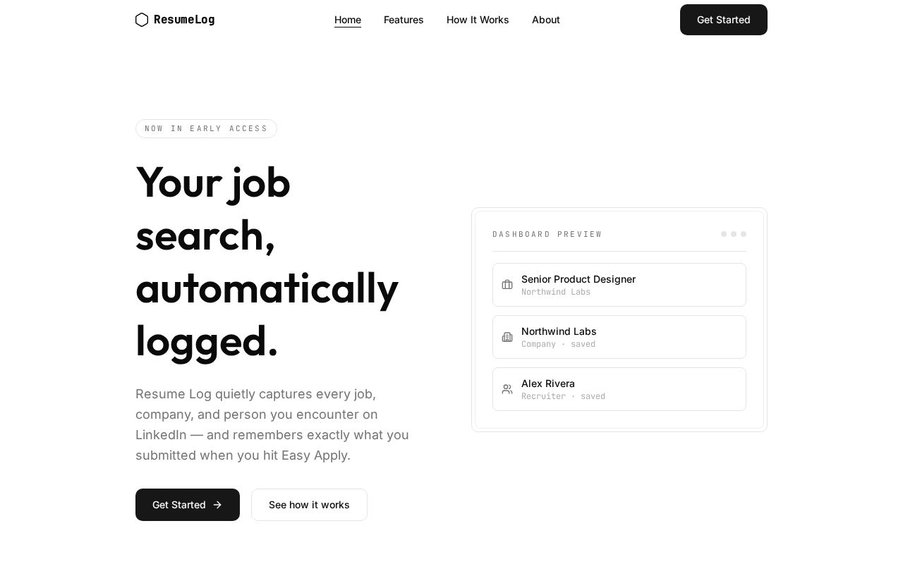 Preview of Resume Log Website