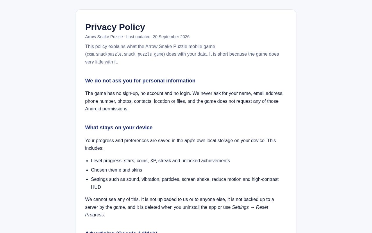 Preview of Arrow Snake Puzzle Privacy Policy