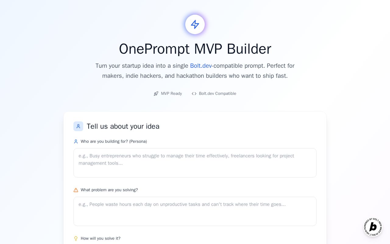 Preview of OnePrompt MVP Builder