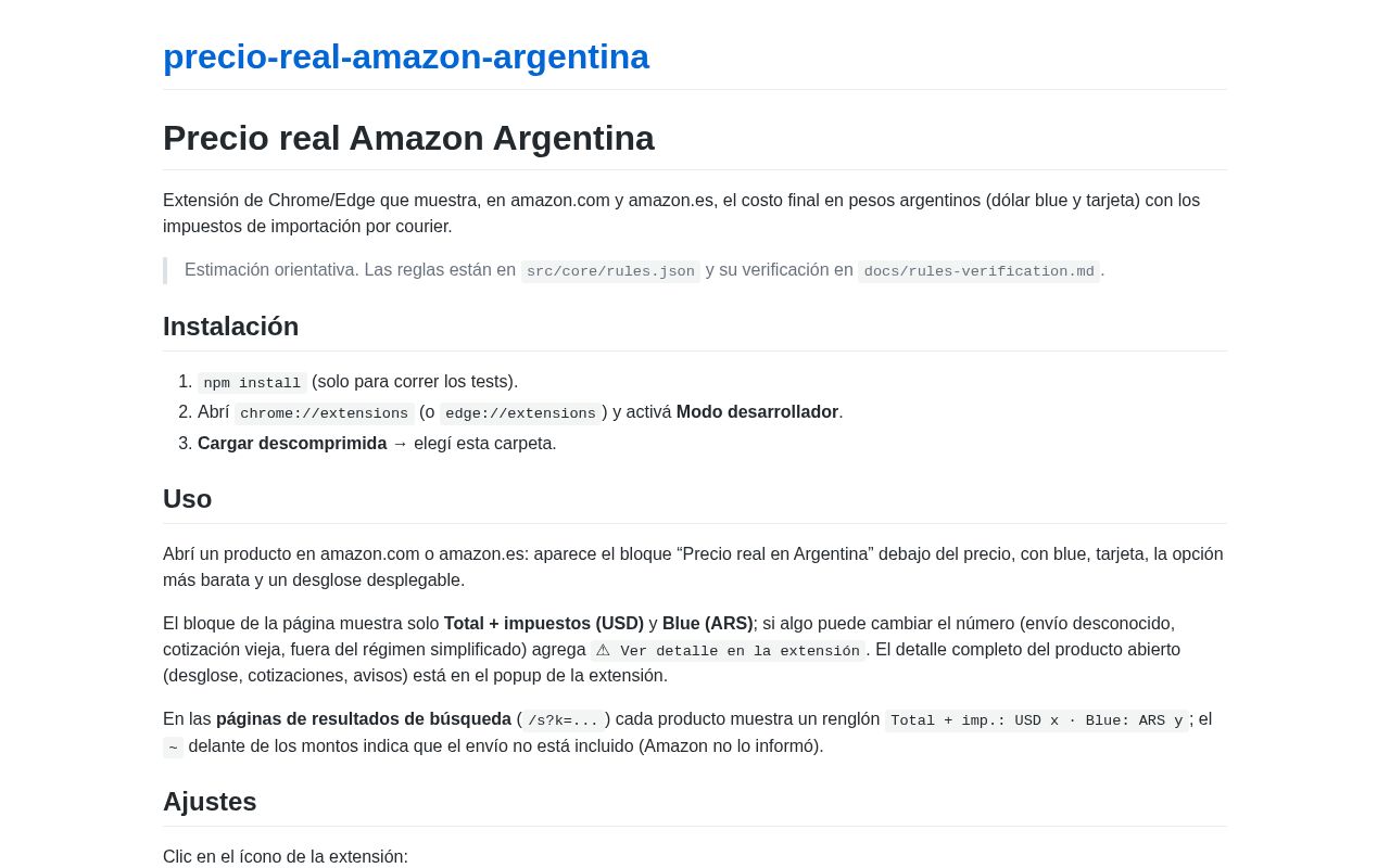 Preview of Precio Real Amazon Argentina