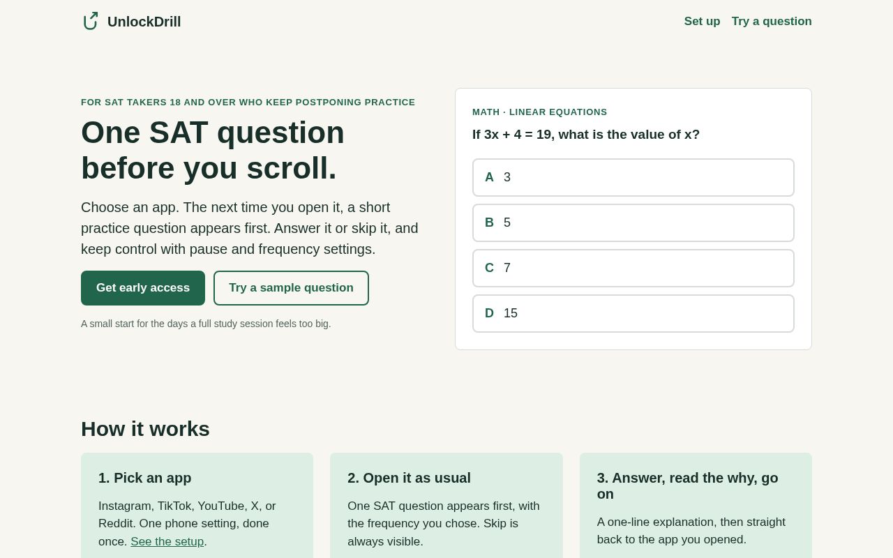Preview of UnlockDrill: One SAT question before you scroll