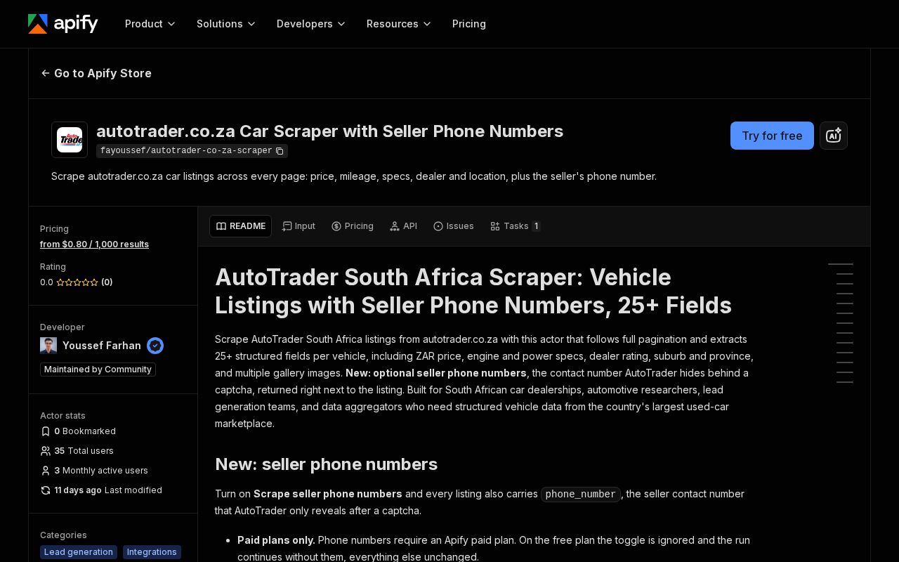 Preview of Autotrader South Africa Scraper