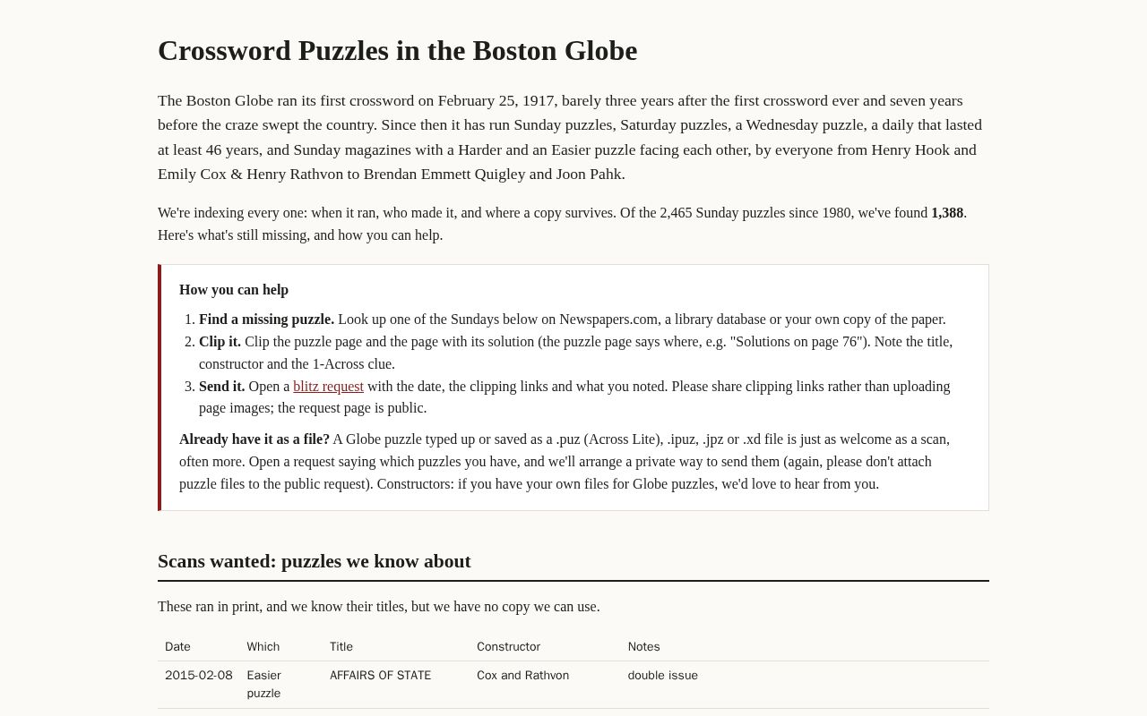 Preview of Crossword Puzzles in the Boston Globe