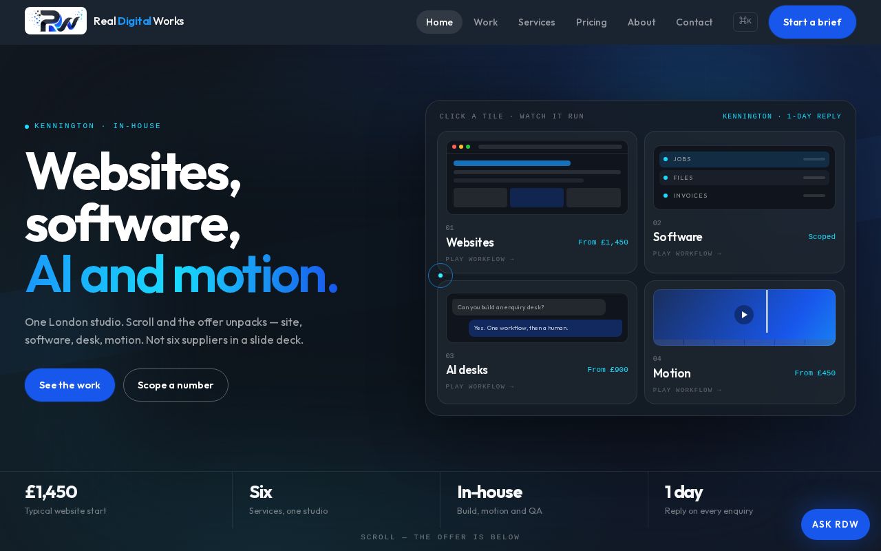 Preview of Real Digital Works — websites, software, AI and motion from Kennington