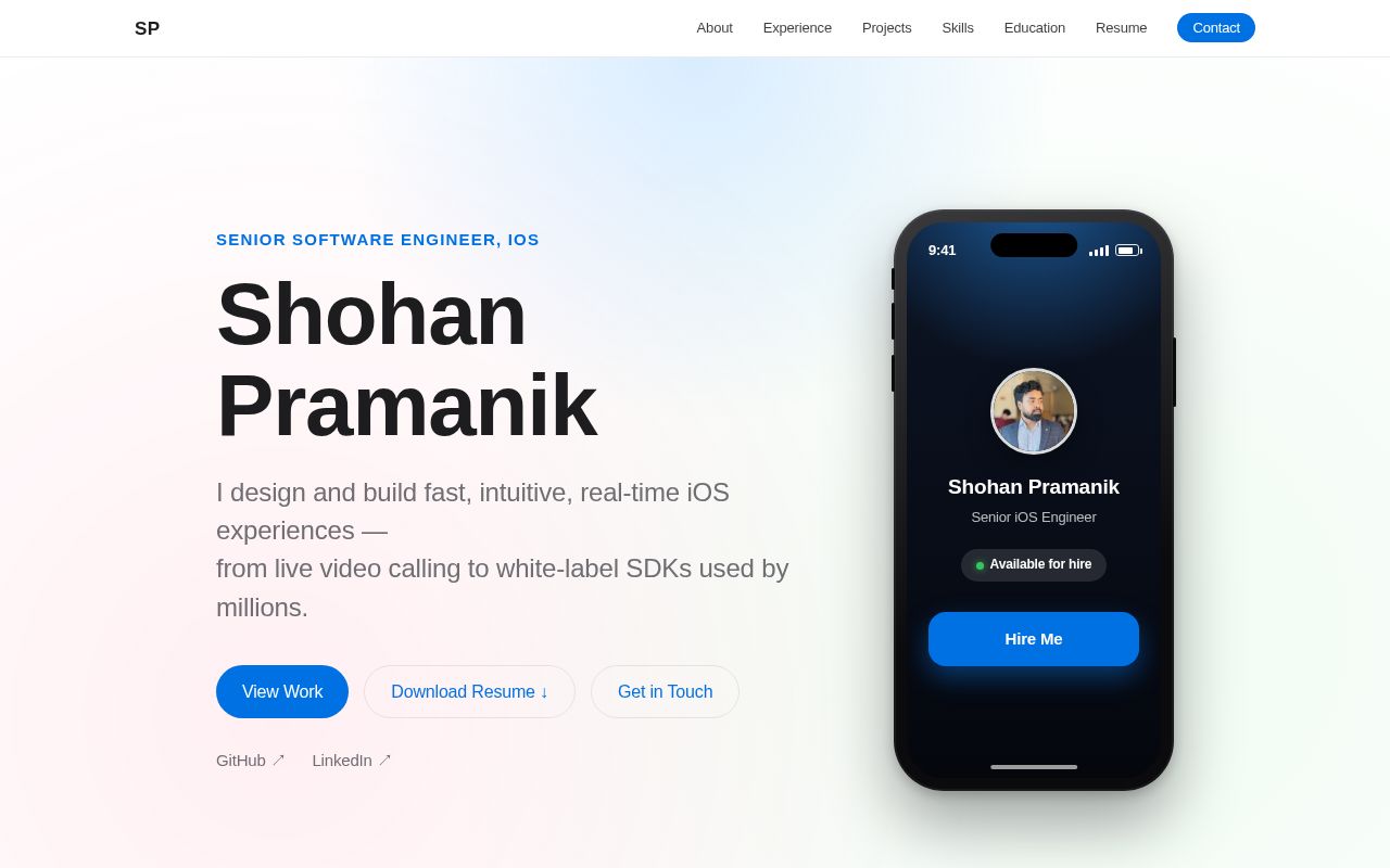 Preview of Shohan Pramanik — iOS Engineer Portfolio
