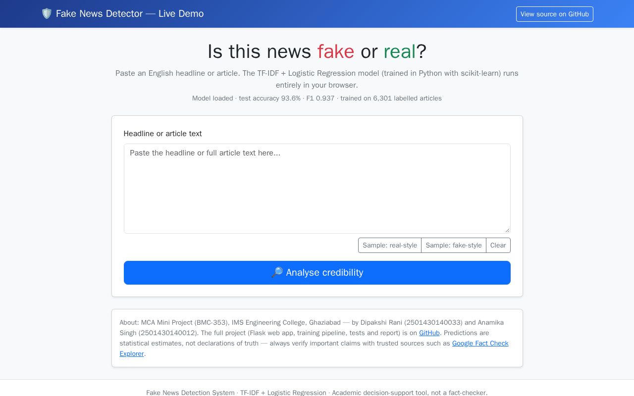 Preview of Fake News Detection System