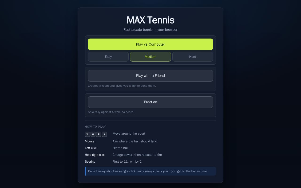 Preview of MAX Tennis Game