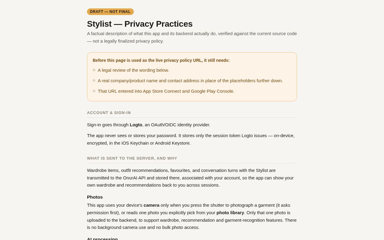 Preview of Stylist Privacy Policy