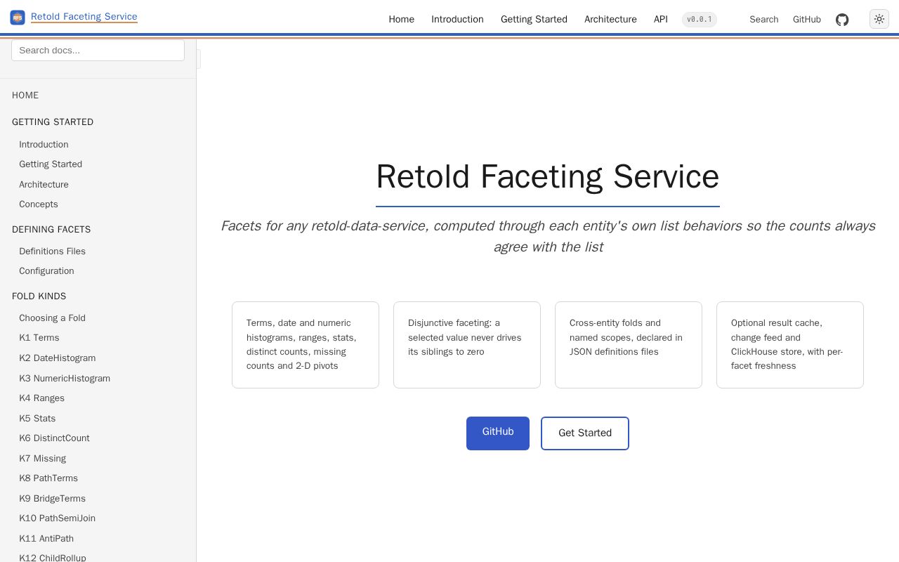 Preview of Retold Faceting Service