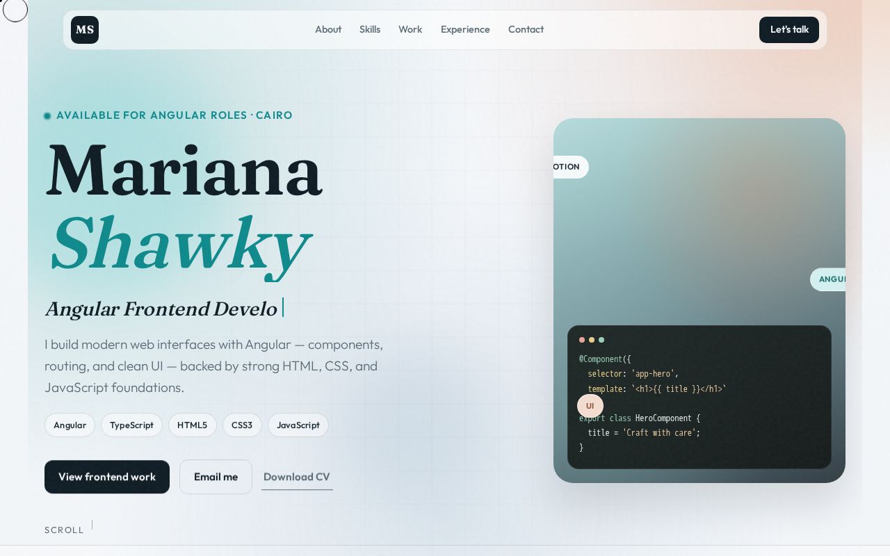 Preview of Mariana Shawky — Angular Frontend Developer Portfolio