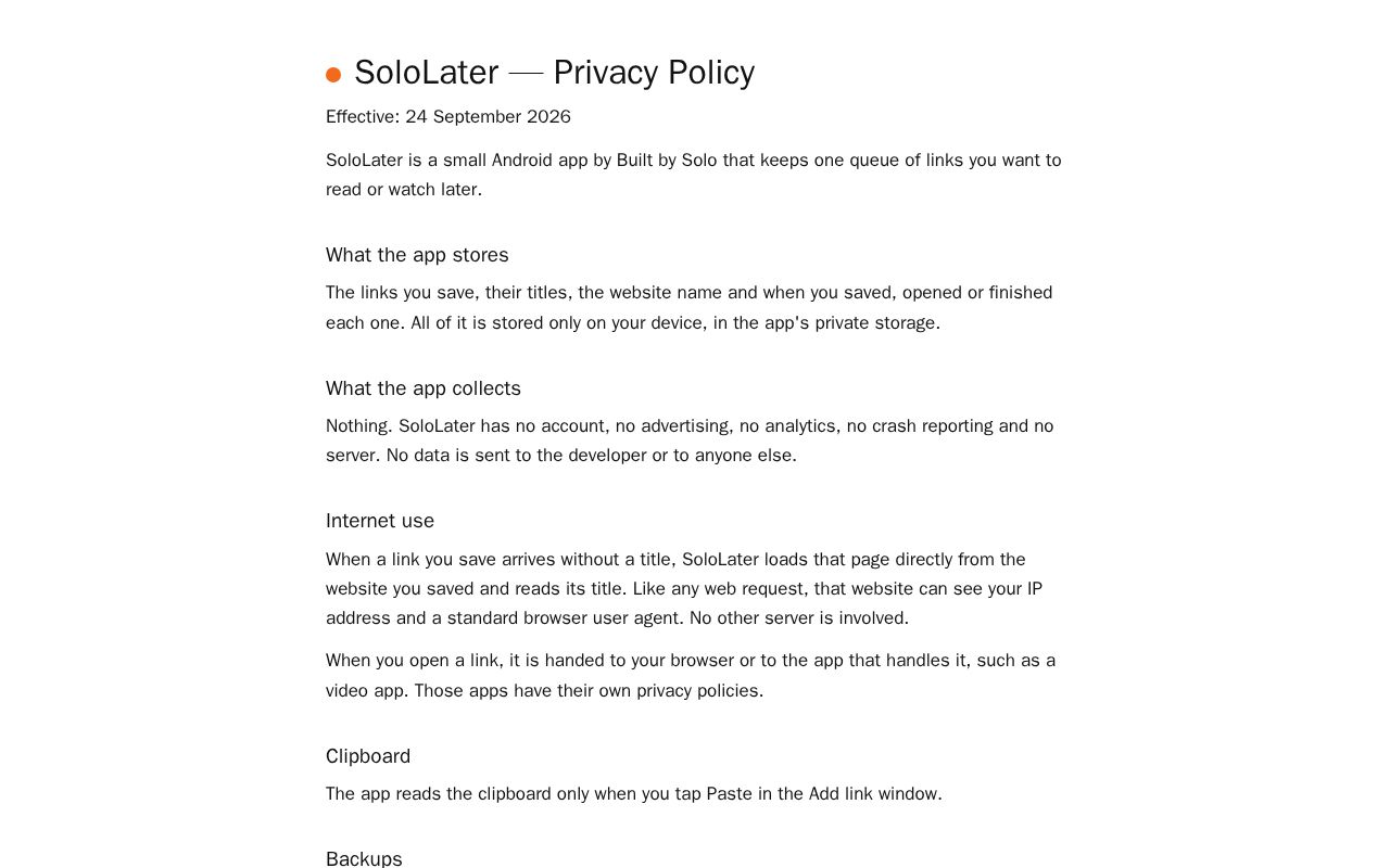 Preview of Sololater Privacy