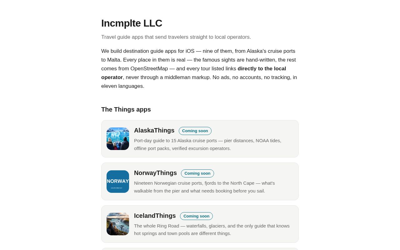 Preview of Incmpltellc Website