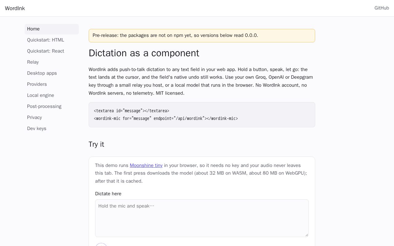Preview of WordInk: dictation as a component