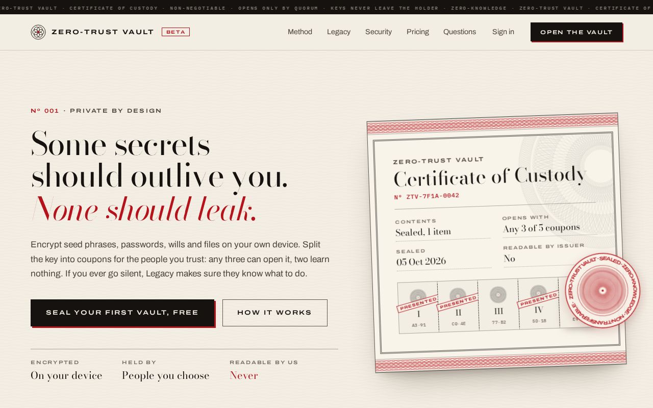 Preview of Zero Trust Vault V2