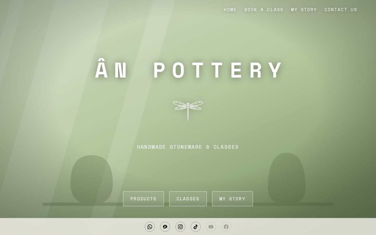 Preview of Brochure site for ÂN Pottery — handmade stoneware and classes.