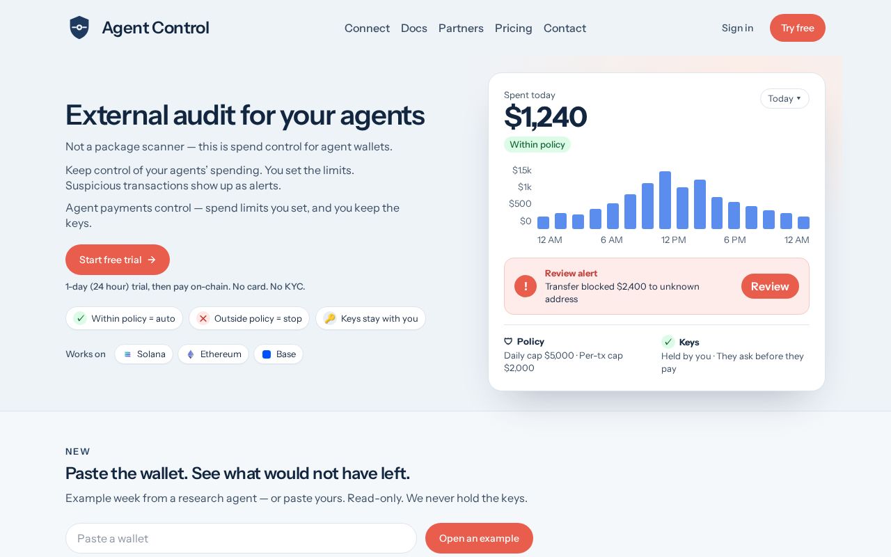 Preview of Pre-sign policy for agent wallets on Solana, Ethereum, and Base.